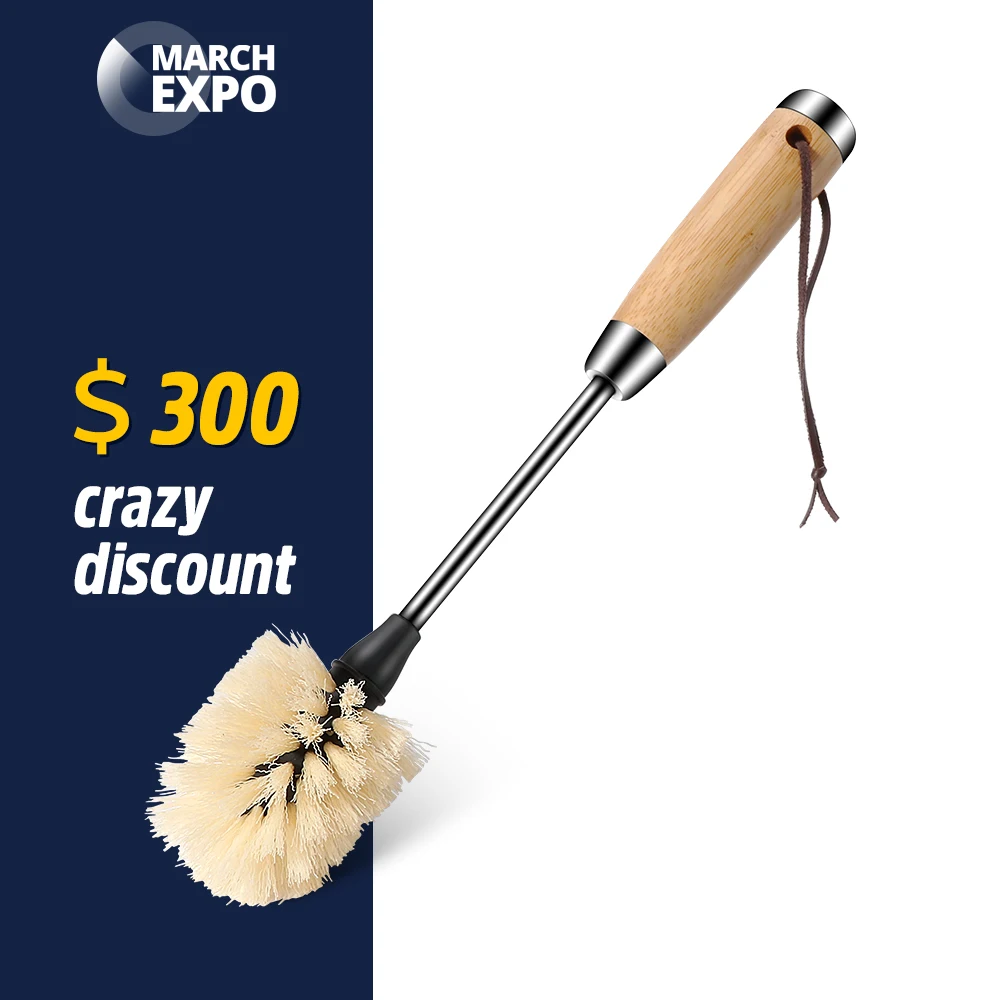 Masthome eco-friendly Bamboo handle holder Nylon bristle steel cleaning water bottle brush