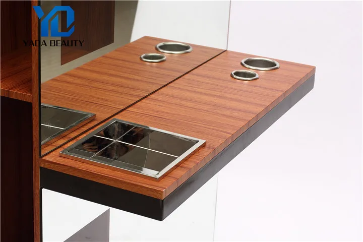 Guangzhou cheap luxury makeup salon furniture two sides hairdressing styling mirror salon station with dryer holder