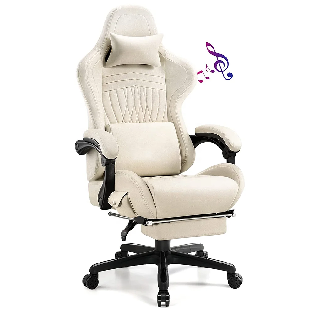 Best Selling Cheap Sale Hot Bluetooth Ivory Cadeira Sillas Gamer Player Memory Foam Pillow Office Gaming Chair with Speakers