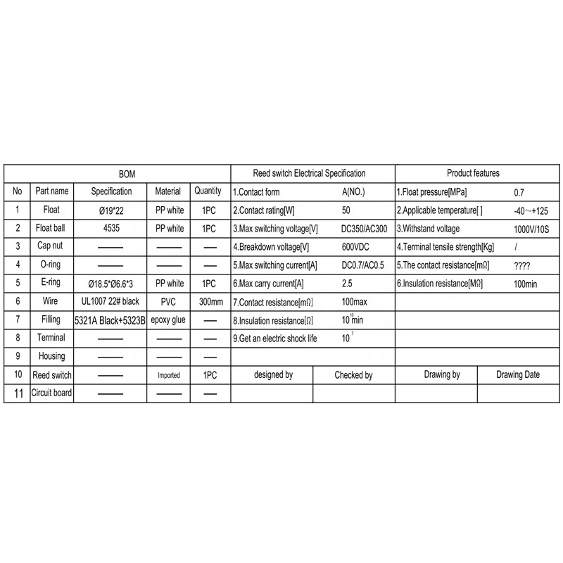 MR4535-P PP Plastic Magnetic Float Switch Fluid Level Sensor For Intelligent Toilet Water Tank