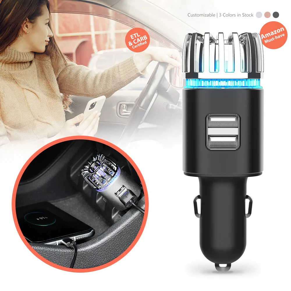 Hot Selling Mini Vehicle Air Cleaner 12V Dual USB Charger Plug In Small Car Air Purifier