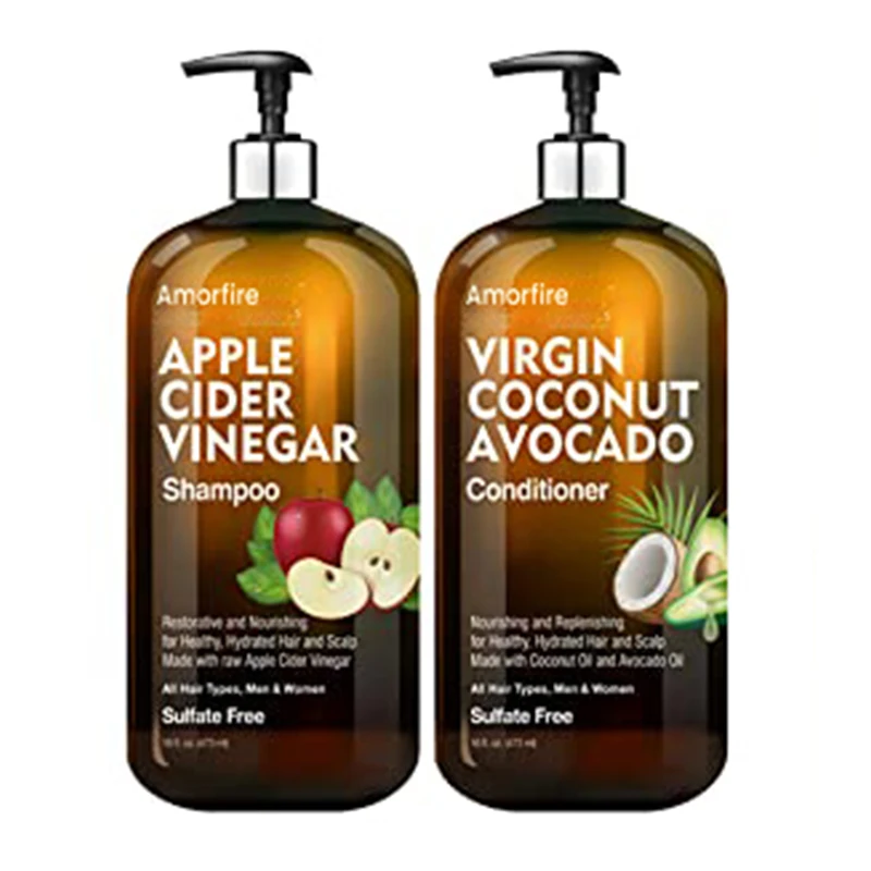 Amorfire Private Label  Cider Vinegar Shampoo & Conditioner Set Restores Shine & Reduces Itchy Scalp, Dandruff & Frizz - Sulfate