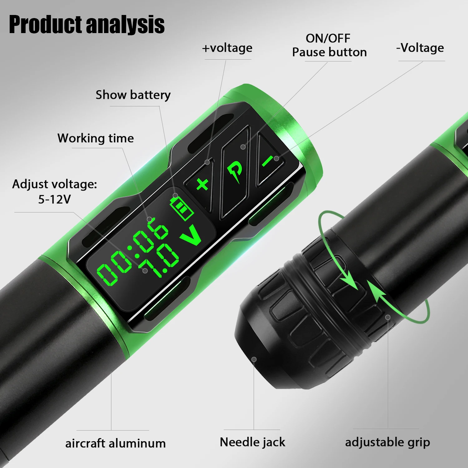 PS2 Rechargeable Rotary Tattoo Machine LED Display Tattoo Tools Strong Motor 1800 mAh Rotary Tattoo Gun for bady art