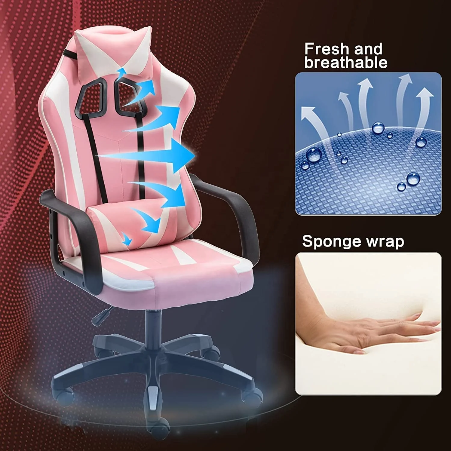 Pakistan popular high quality low MOQ PC Office Chair cheap Pink Gaming Chair Computer Gamer Chair for Girls nylon base