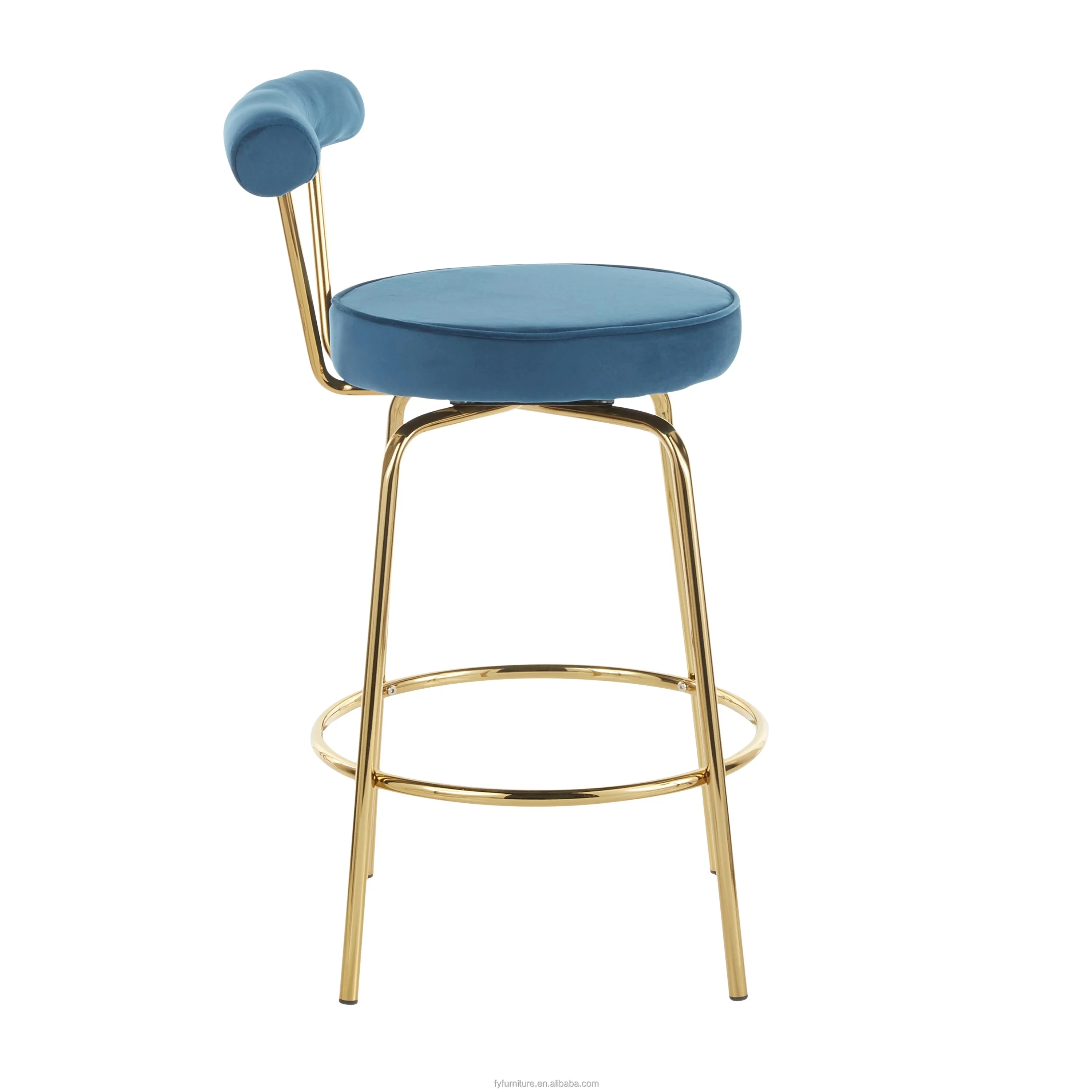 Industrial Price Nordic Design Upholstered Velvet Bar Chair with Gold Metal Frame for pub Kitchen
