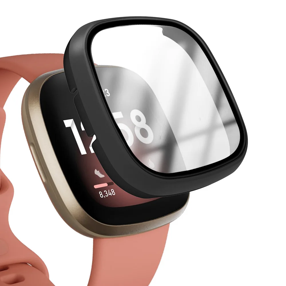 2 In 1 Watch Band Parts Case Cover For Fitbit Versa 3 /Sense PC Watch Frame Case Tempered Glass Screen Protector