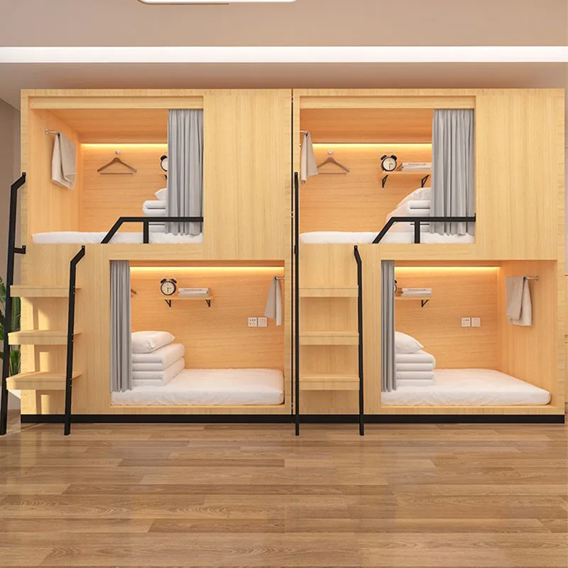 Прочная стальная модная Капсульная двухъярусная кровать космическая двухъярусная кровать с занавеской для отеля, молодежного хостела, отеля и общежития, Капсульная космическая кровать