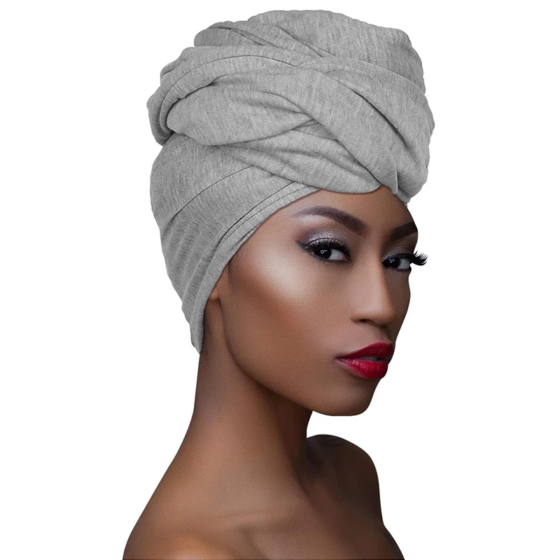 African Head Wraps Turbans Long Stretch Jersey Knit lightweight  Headwraps Wrap Scarf Turban Tie for Women