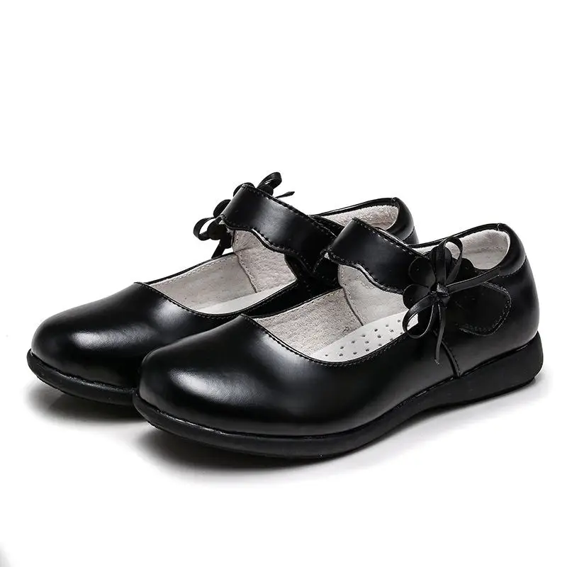 Europe Design Girls Soft Sole White And Black School Leather Shoes