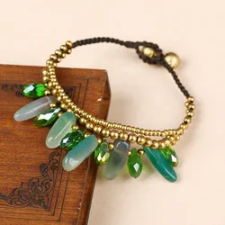 natural stone women bracelet boho style Wholesale women popular boho handmade nature quartz stone brass beaded bracelet jewelry