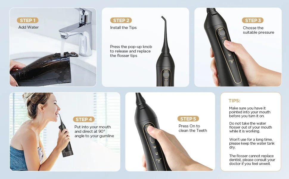 Risuntech F5020E Oral Hygiene Cordless Dental Care New Teeth Water Jet Flossing 300ml Portable Water Flosser