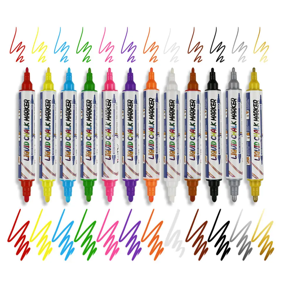 Non-Toxic Ink Dual Tip Chalk Marker Pen Dry Erase Liquid Chalk Markers for Chalkboard Glass Window Mirror