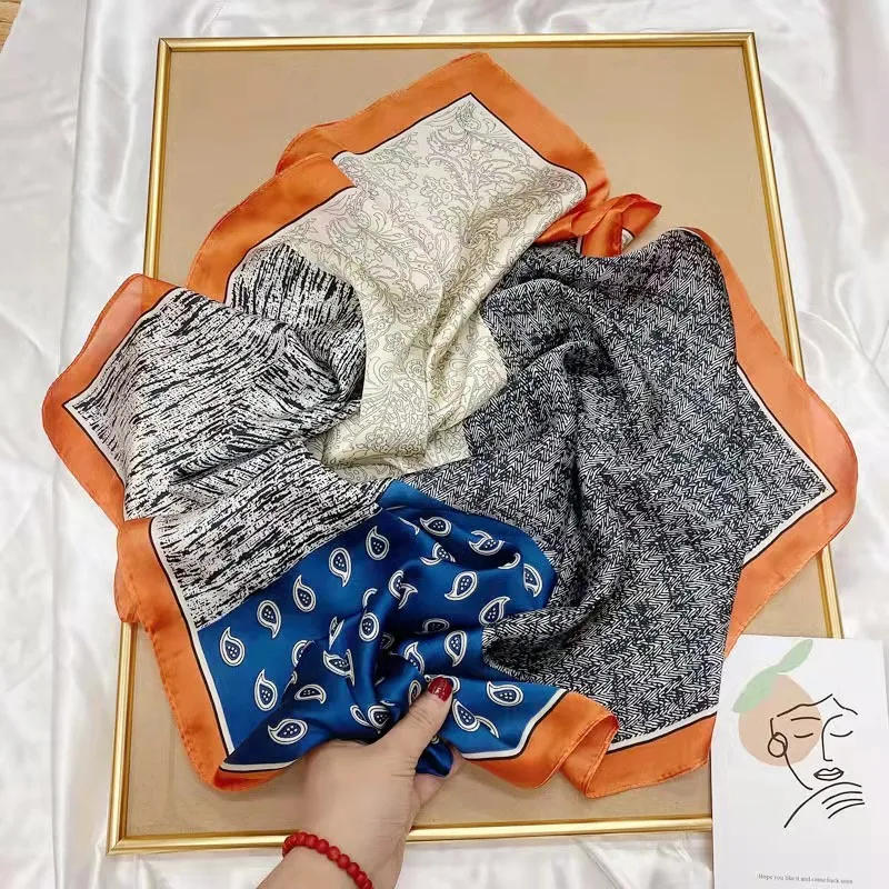 Customized luxury silk feel hair scarf for women satin OEM manufacture custom printing silk scarf