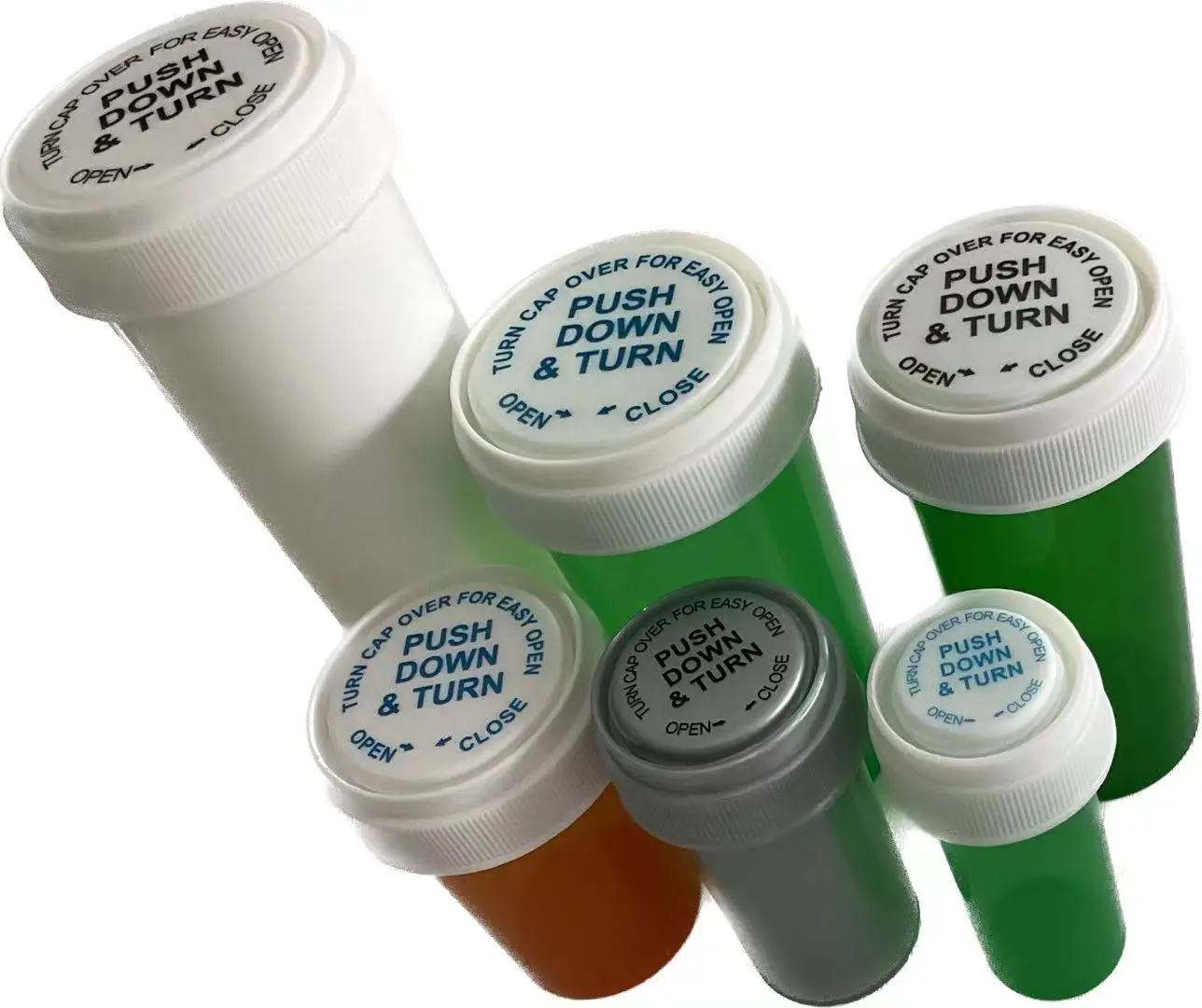 Child Resistant 6 to 120 Dram Plastic Prescription Rx Reversible Screw Cap Vials Pill Bottles Plastic Bottles
