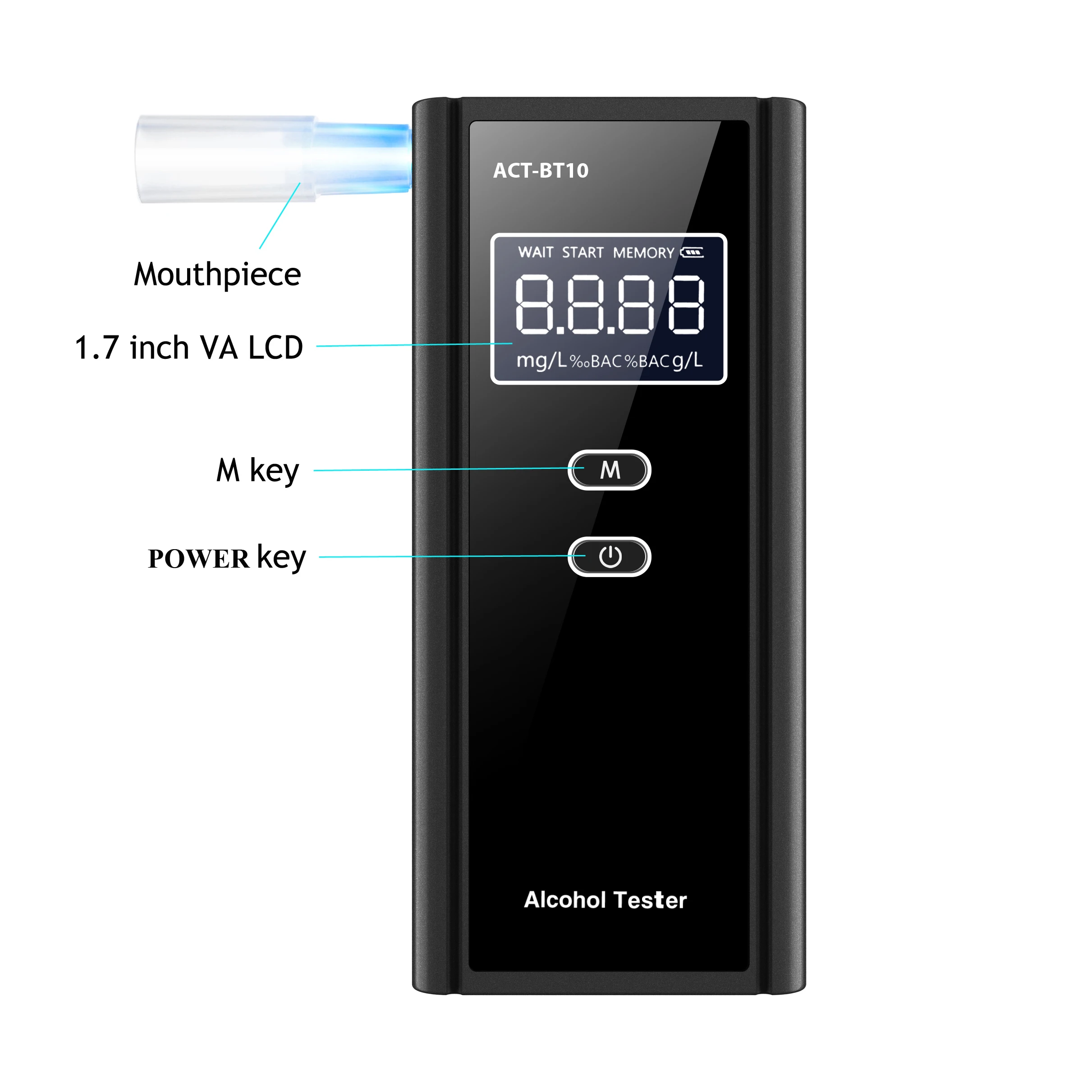Digital alcool tester semiconductor sensor alcooltester  memory function breathalyzer CE RoHS alcohol gas analyzer