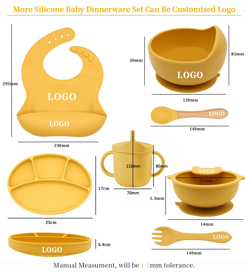 Cheap Price Eco-Friendly Non-Toxic Kids Bib Spoon Bowl Plate Fork Silicone Baby Feeding Set Bpa Free