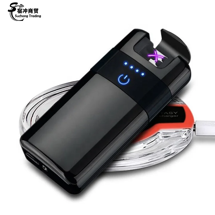 Luxury Cool Power Display Double Arc Electric Usb Candle Cigarette Lighter With Wireless Charging Dock