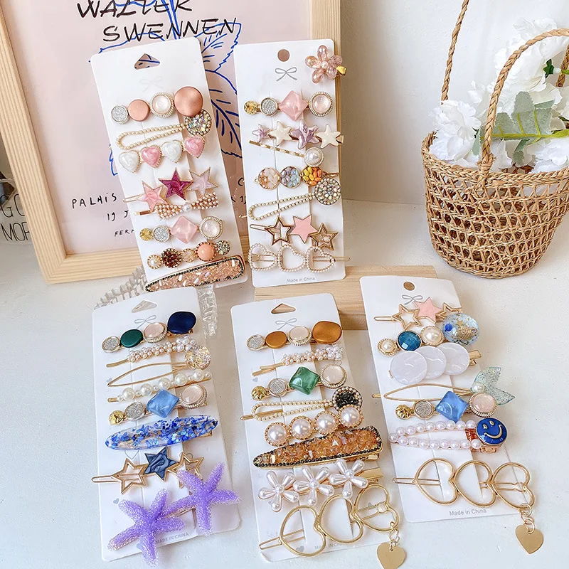 Ornament Metal Barrettes South Korea Female Hair Accessories Bangs Pearl Headdress Hairpin Set