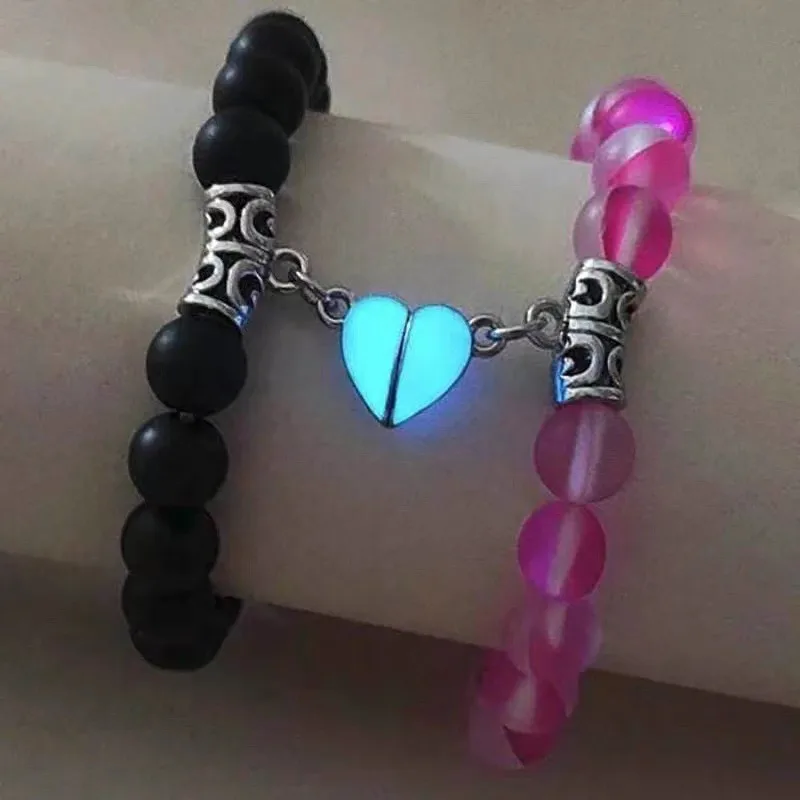 Hot-Selling luminous Pink Jade White Turquoise Couple Bracelets Love Magnets Attract Agate Natural Stone