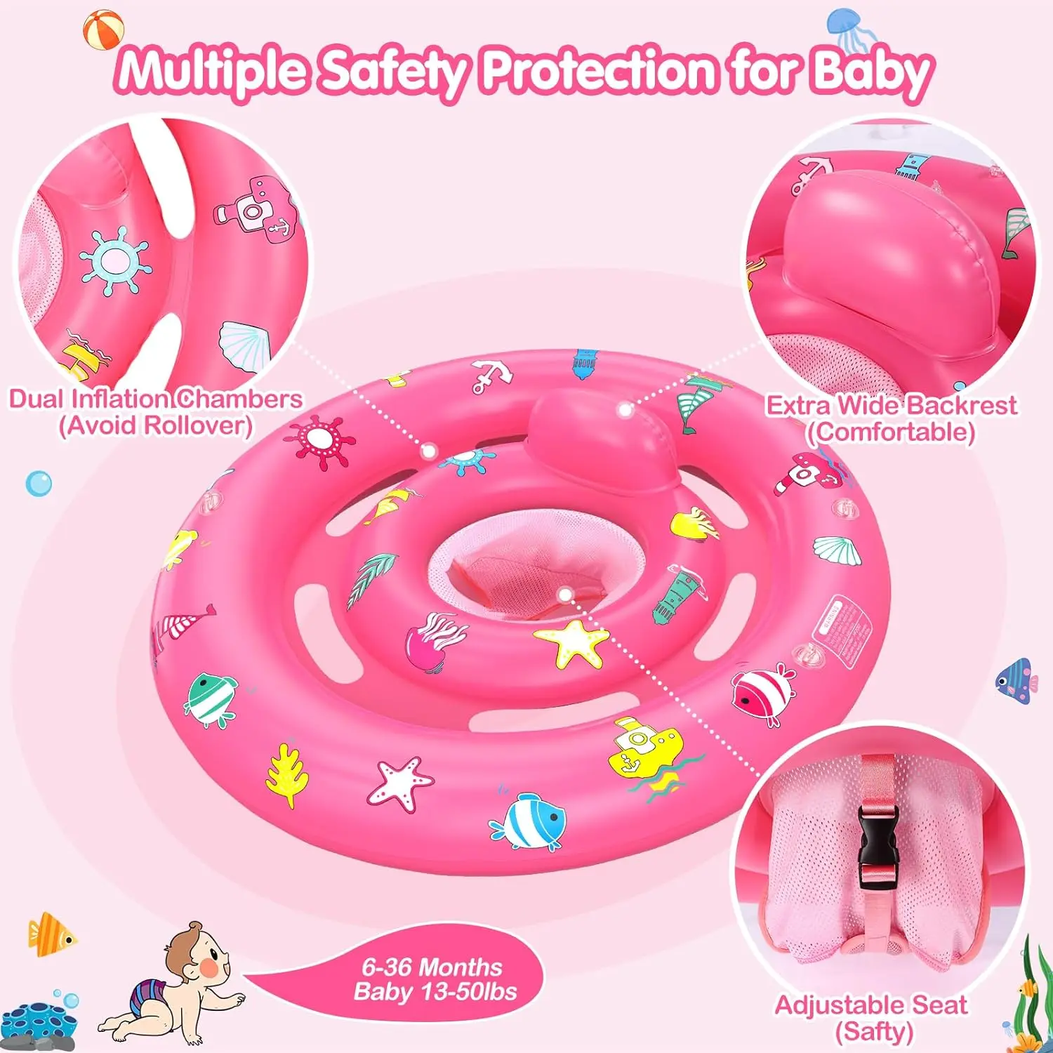 2024Inflatable Baby Swim Pool Float with Canopy  Sun Protection Toy Play Console Adjustable Safety Seat for Kids Toddler Infant