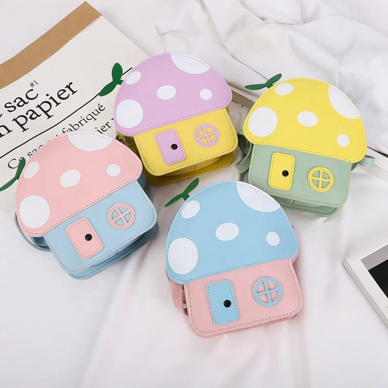 Heopono Yiwu Factory Faux PU Leather Small Crossbody Bag Boys Girls Lovely Cartoon Mushroom Children OEM Cute Fashion Kids Bag