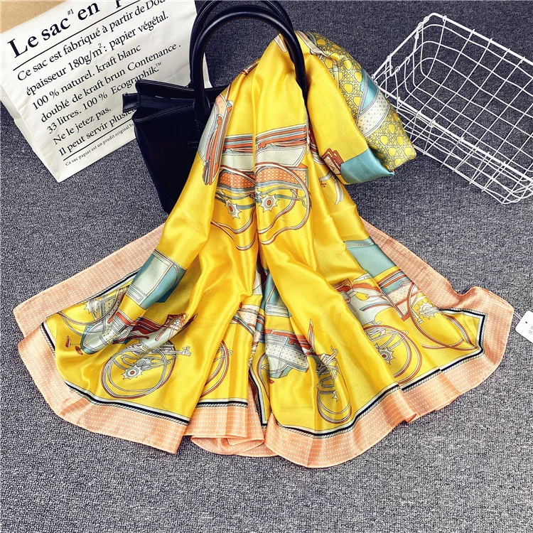 90*180cm New Imitated Silk Satin carriage printed scarf long Shawl Scarf