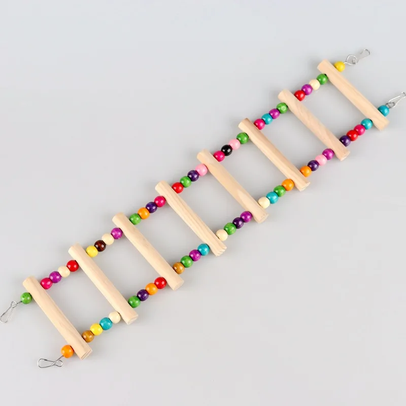 Colorful Bird Ladder Toys For Parrot Pet Swings Chew Hanging Bridge Wooden Rainbow Cage Training Accessories