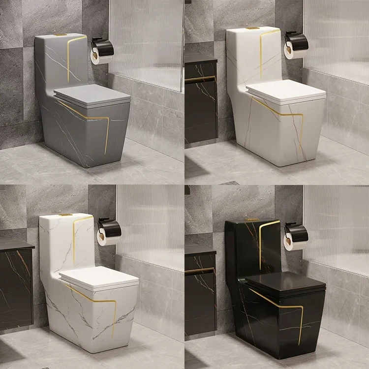KD-19CTA Customized Color Line Design WC Ceramic One-piece Toilet Bathroom Toilet Set Luxury Square Shape White Closet Seat