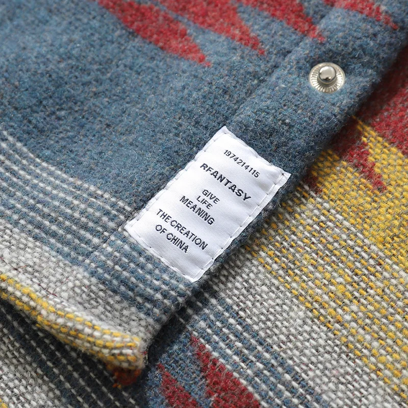 Осенняя рубашка в этническом стиле с длинными рукавами Мужская Уличная Свободная куртка оверсайз из шерстяного материала Толстая рубашка оптовая продажа