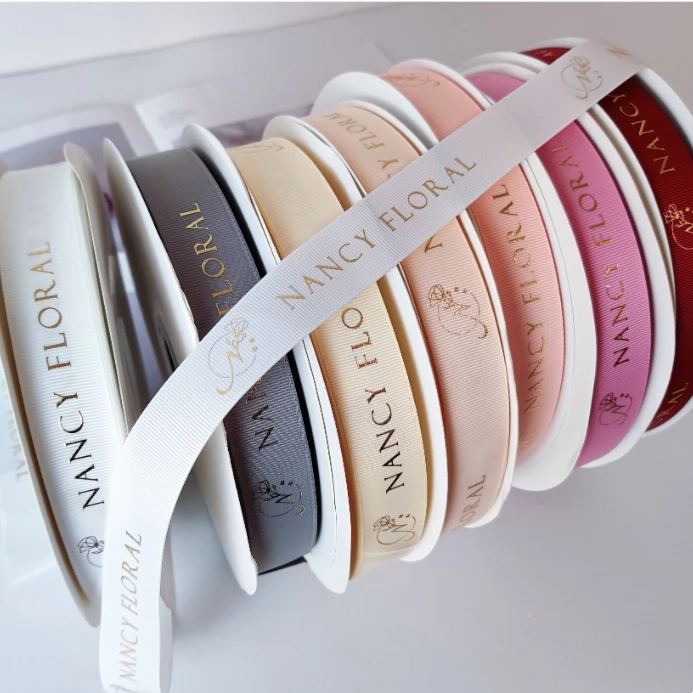 2024 Custom Logo Color Print Christmas Gift Ribbon decoration Roll with Wired Edge double face side 100% polyester Satin Ribbon