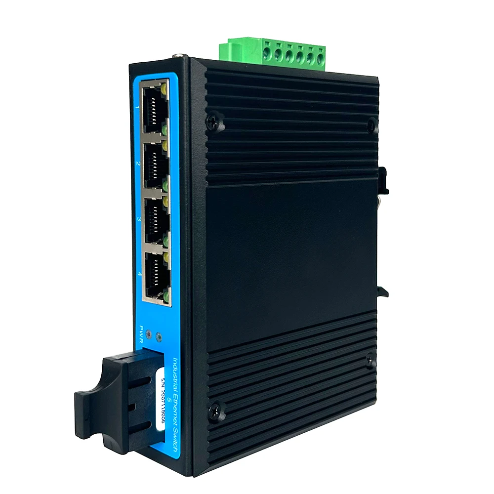 OEM IP40 5 Ports 10/100M 48V Desktop Industrial PoE Fiber Switch for IP Camera CCTV and Wireless AP