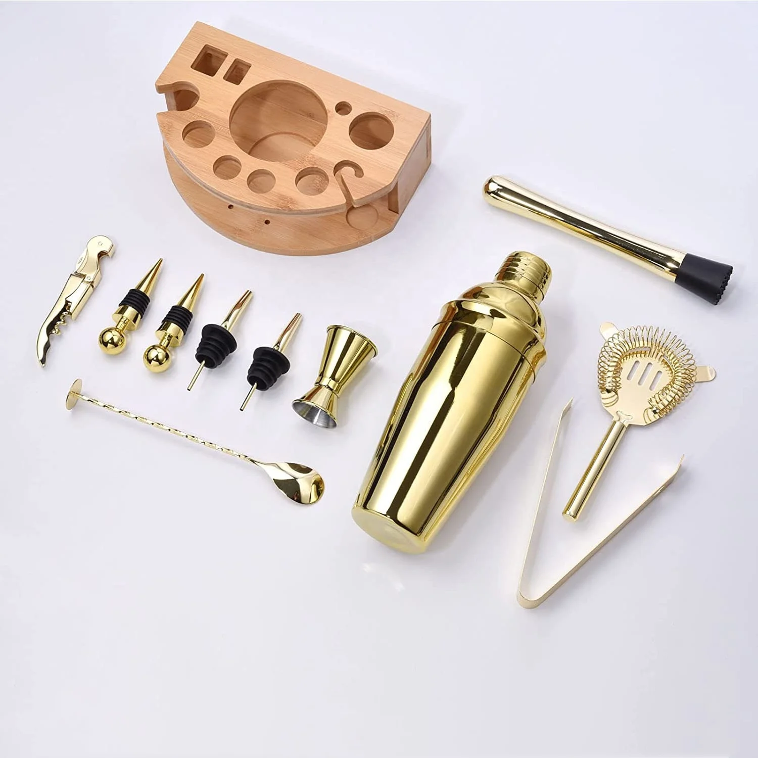 12 Pieces Stainless Steel Gold Cocktail Shaker Set