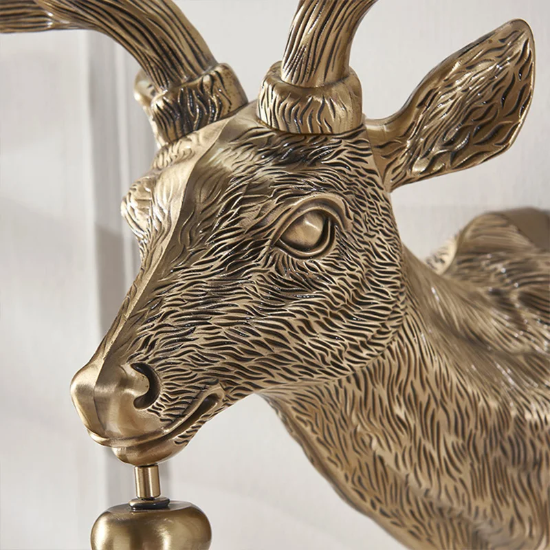 Home Decor Metal Crafts European Silent Wall Clock Brass Deer Head Wall Hanging Living Room American Clock Decoration Gift