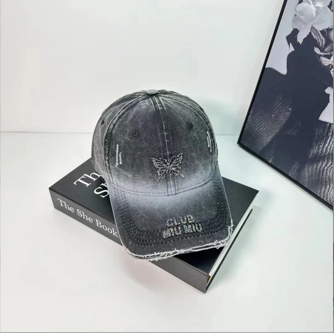 Wholesale Spring butterfly Vintage Cotton Adjustable Snapback Sports Dad Hat Women Baseball Caps Denim