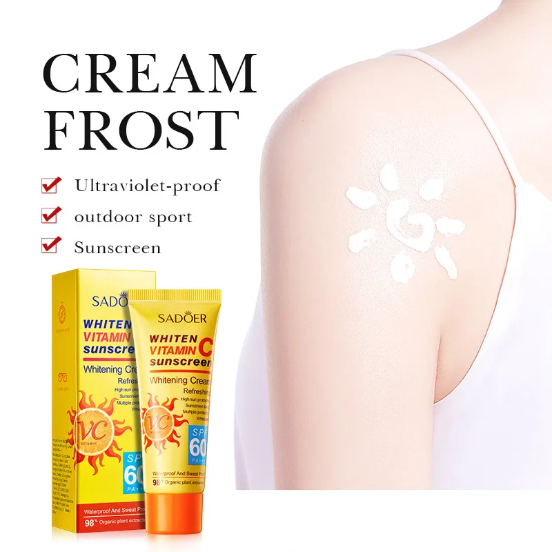 SADOER  Vitamin C SPF60 Beach Essentials Protection Uv Refreshing Waterproof 40g Sunscreen Cream