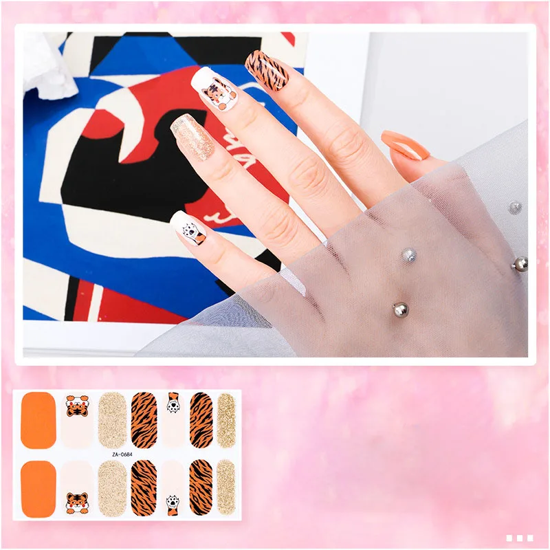 14 PCS in one high quality 2022 new tiger cute animal designer cartoon nail design stickers