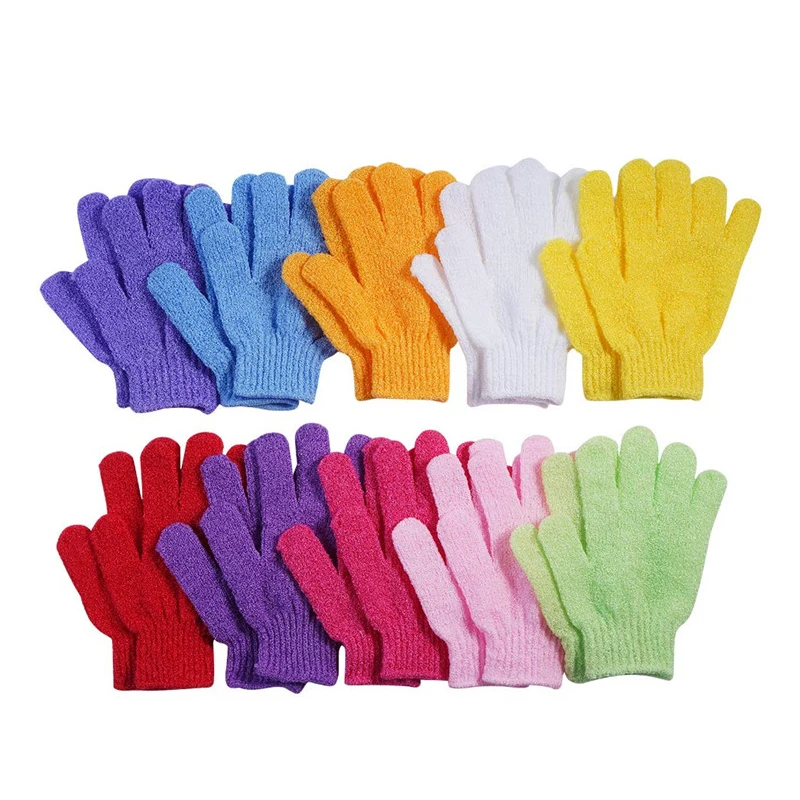 Custom New Trends Wholesale Colorful Nylon Five Finger Exfoliating Shower Face Body Massage Bath Scrub Gloves