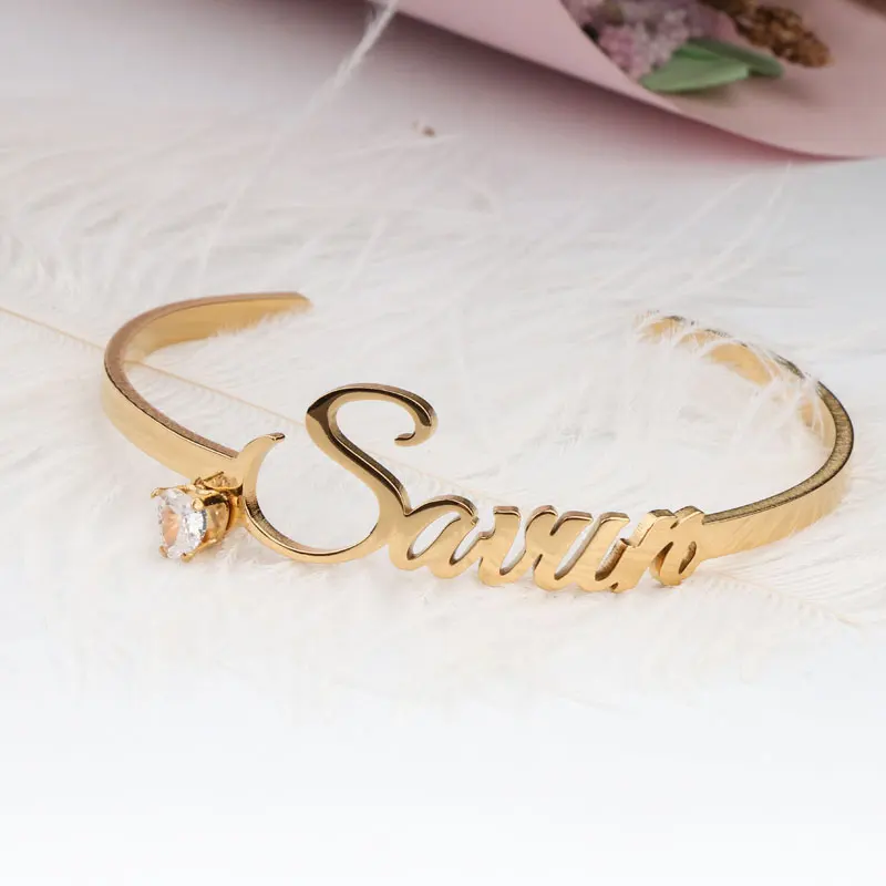Customized name with diamond gold bracelet bracelet, adjustable opening bracelet