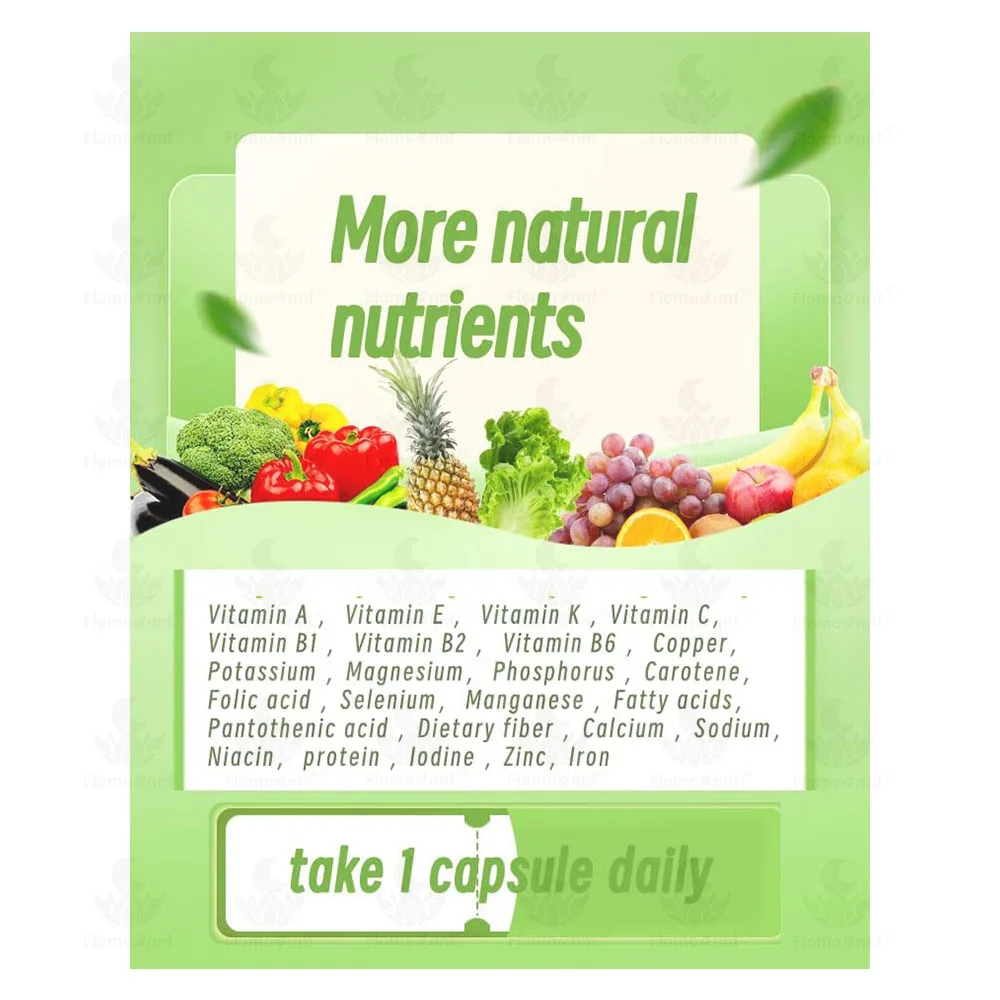 Oem Private Label Fruits and Veggies Whole Food Supplement With Superfood 60 Fruit Capsules 60 Veggie Capsules