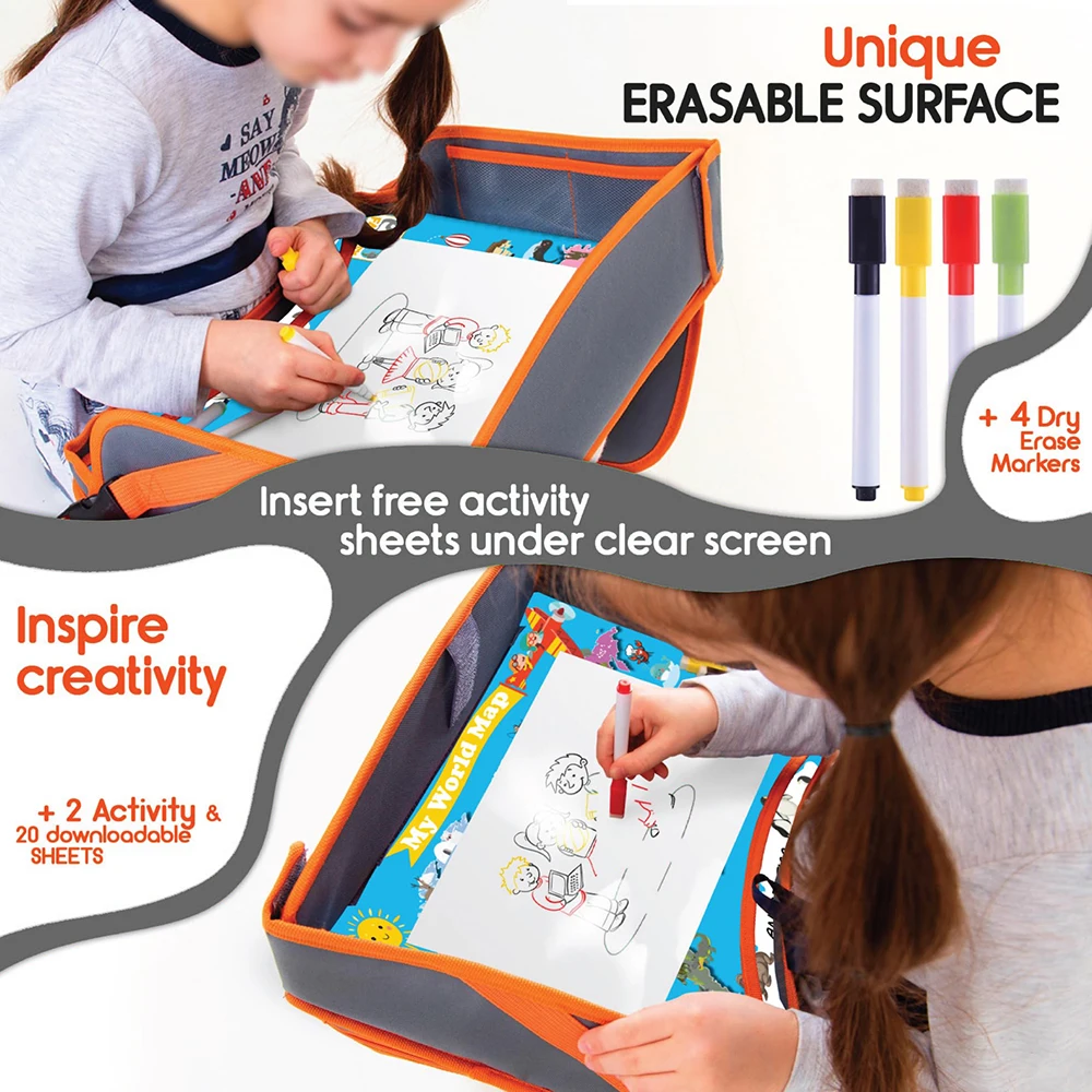 Hot Sell Foldable Snack and Toy Kids Travel Tray Toddler Lap Desk Organizer Carseat Table Tray for Kids Road Trip Activities