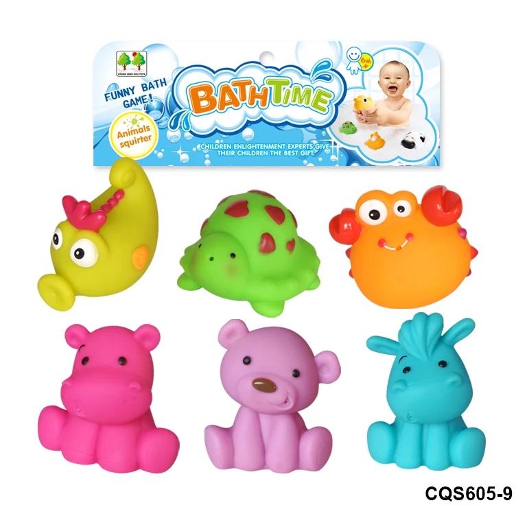 Top Selling Eco Friendly PVC Rubber Animals Turtle Frog Crab Toy For Baby Educational Baby Bath Toys 6 Pack