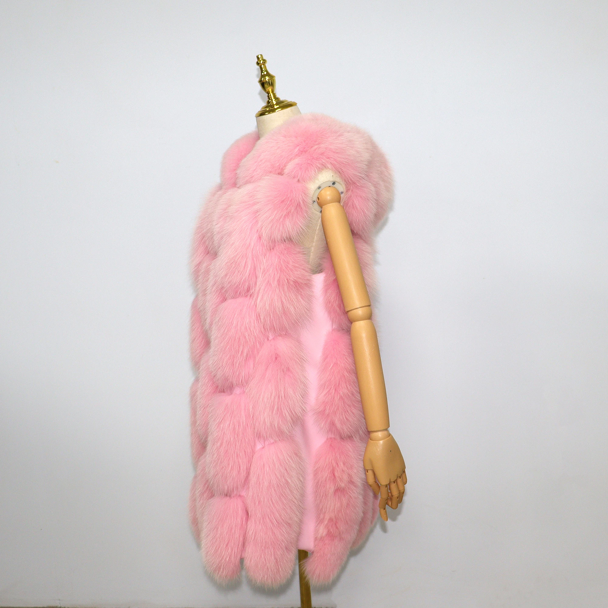 Fashion Winter Warm Fox Fur Vest Customizable Size Ladies Hooded Fur Jacket Sleeveless