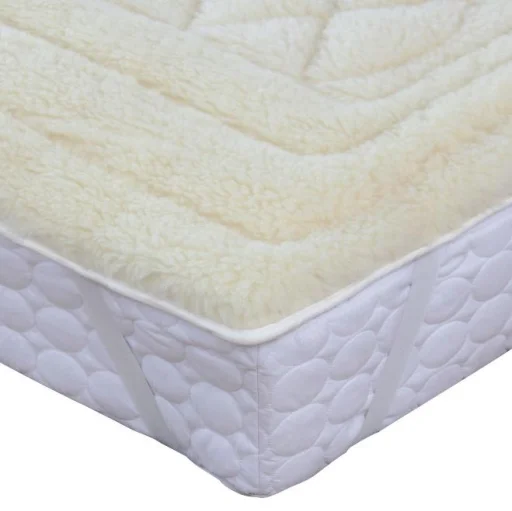 China wholesale FR cotton quilted flame retardant fiber Wool fleece mattress toppers with elastic stripes on four corners