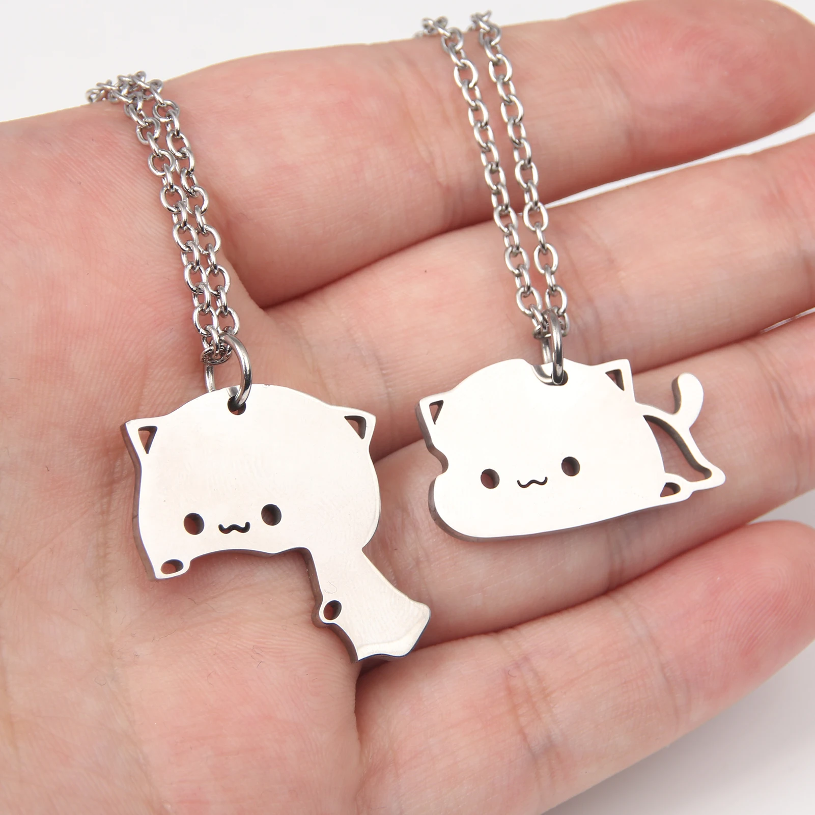 Couple Cuddle Girlfriends Cute Cartoon Men And Women Stainless Steel Pendants Gift Girls Patchwork Cat Couple Necklace