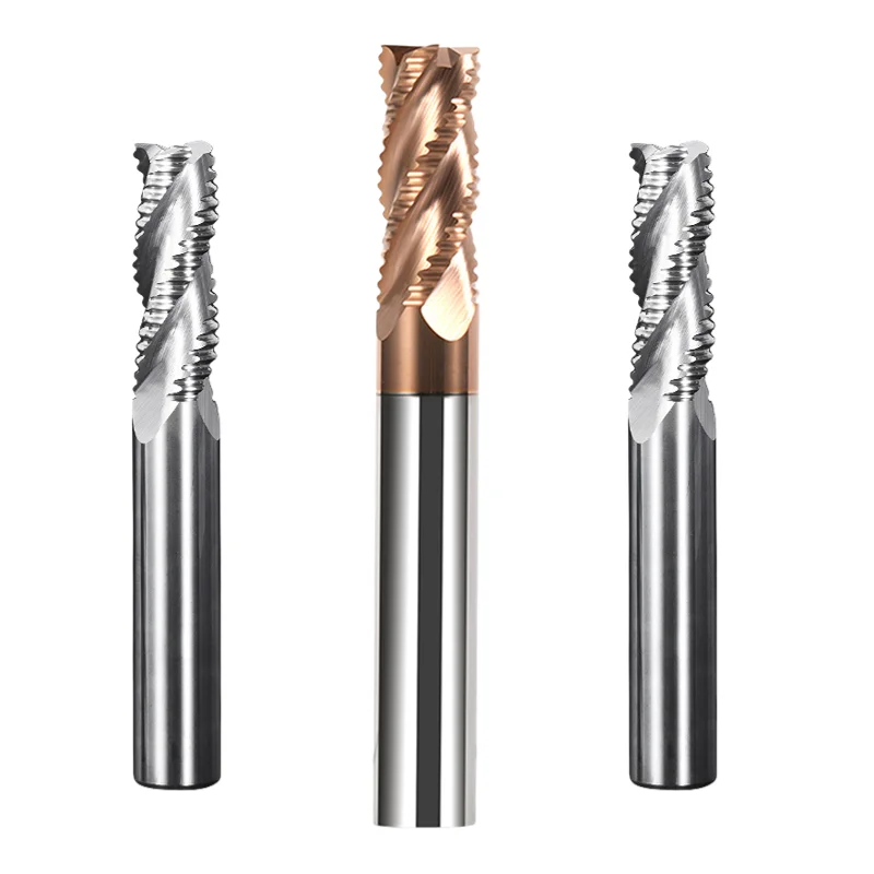 Tungsten steel roughing end mill steel 4 flute open roughing milling cutter with extended coating wave edge