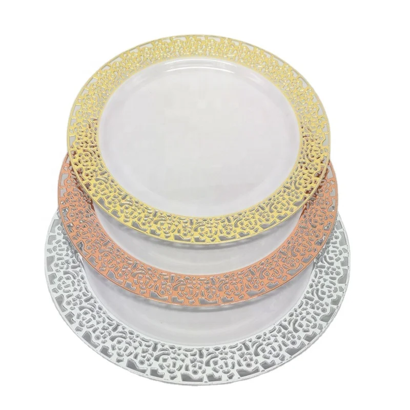 6 Inch Disposable Party Plastic Plate Mini Dessert Round Plate With Gold/ Rose Gold/ Silver Rim