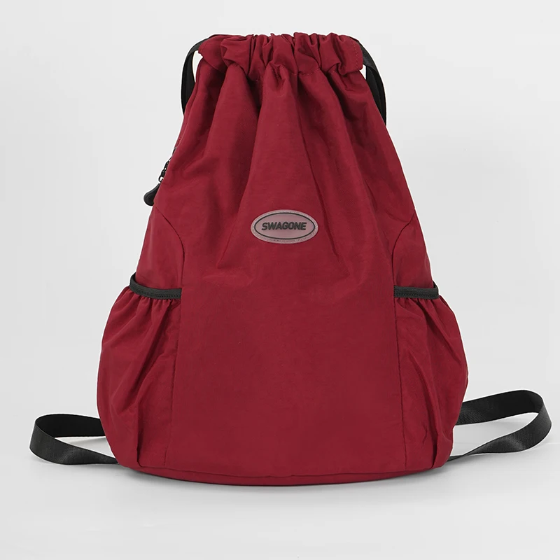 Lightweight casual fashion backpack beam mouth solid color sports backpack