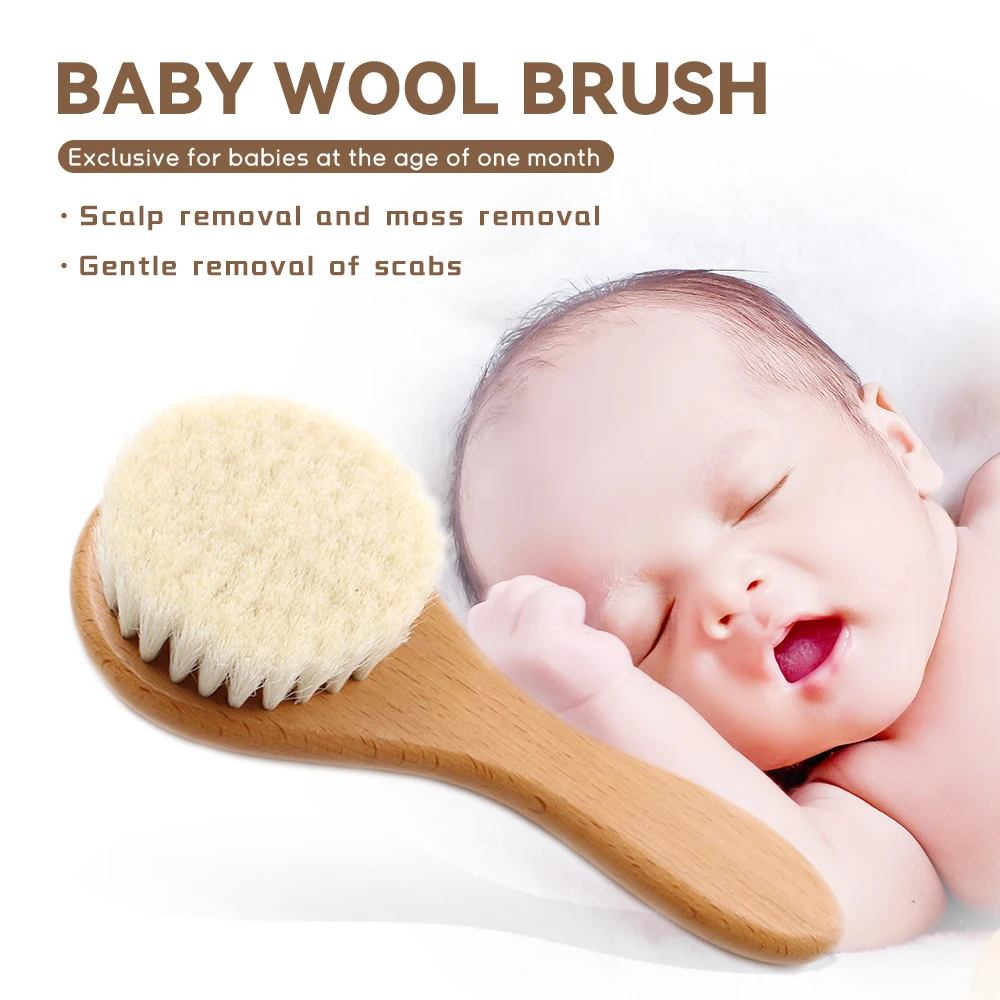 Baby Private Label Soft Goat Wool Bristles Handle Natural Soft Goat Bristles Wool Bath Brush Massage For Newborns Toddlers