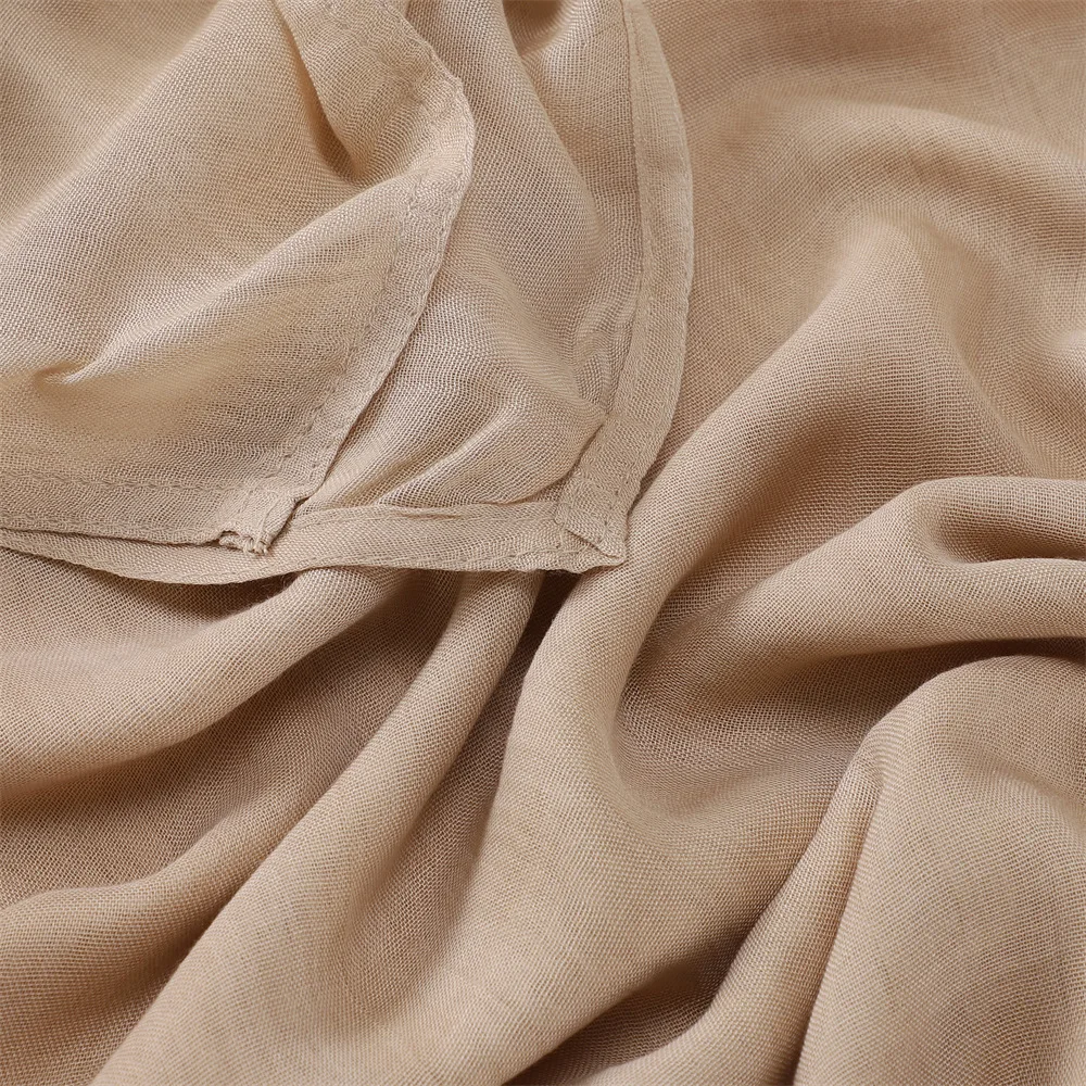 Top sale light weight Spring Summer Bamboo Modal fabric Woven shawl double stitch edge 100% viscose Plain Hijab Muslim
