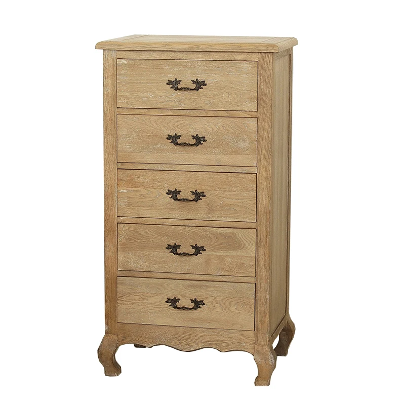 Antique style solid oak wood 5 drawers chest wooden livingroom cabinet furniture (DT-1044-OAK)
